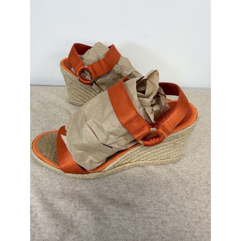 Ralph Lauren Women Indigo Orange Elastic Jute Espadrille Wedge Heel Sandals Sz 9